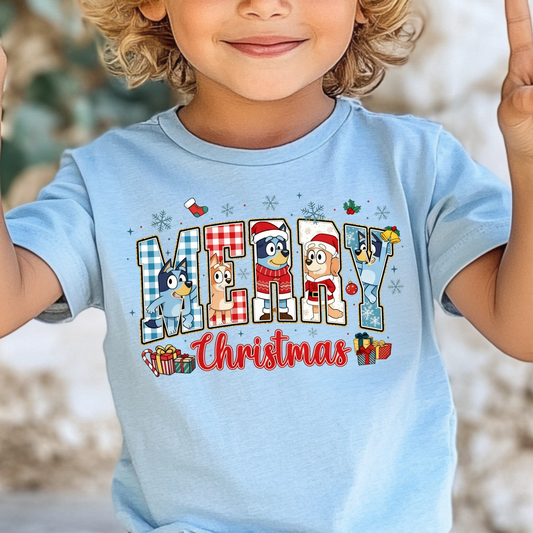 Merry Christmas Bluey (Blue Dog) Full Color DTF Transfer