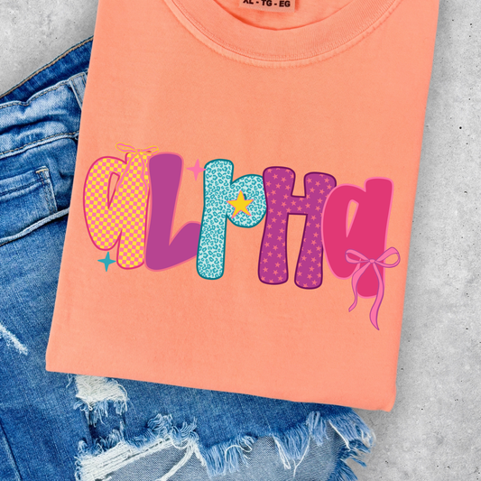 Colorful Retro Alpha Full Color DTF Transfer