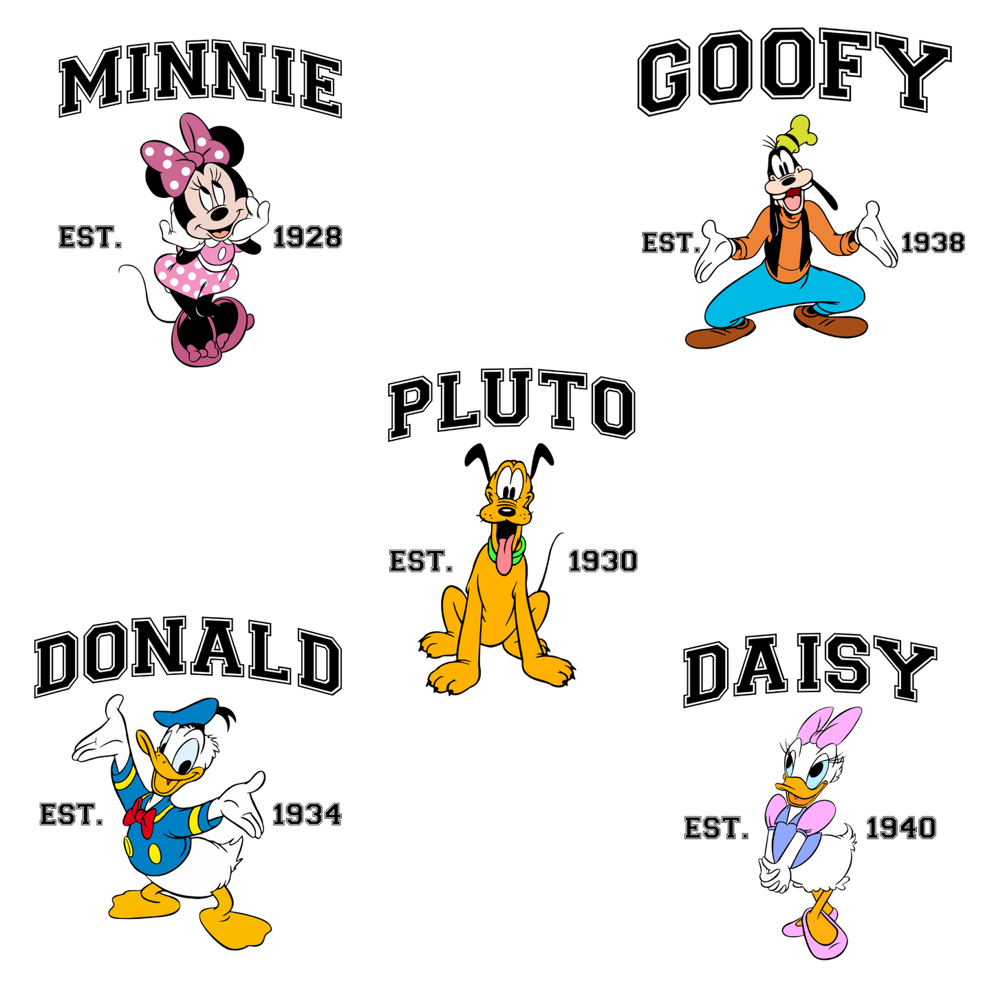 Mickey Est 1928 (MULTI CHARACTER OPTIONS) Full Color DTF Transfer