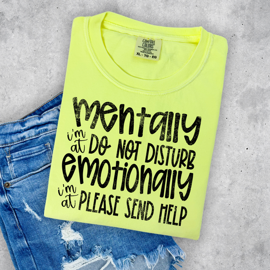 Mentally I'm At Do Not Disturb Emotionally I'm At Please Send Help Full Color DTF Transfer