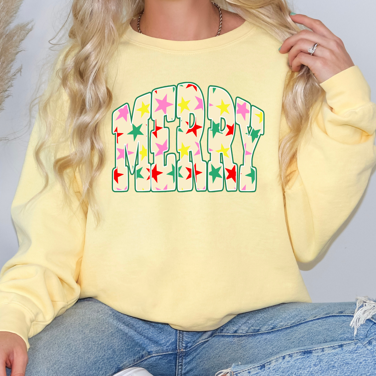 Merry (Yellow w/Stars) Full Color DTF Transfer