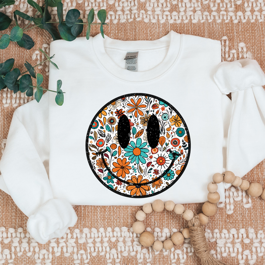 Floral Smiley Full Color DTF Transfer