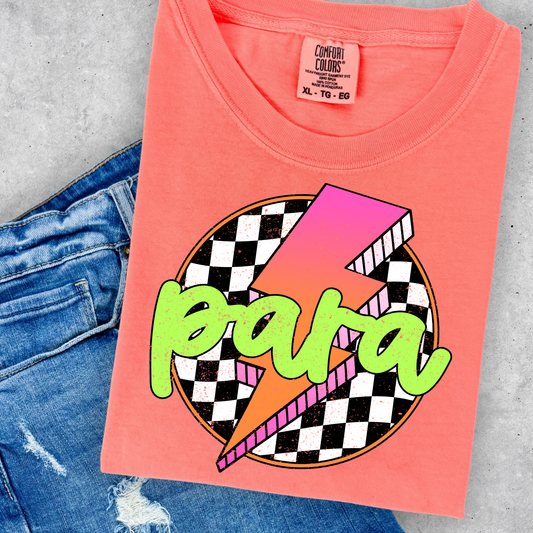 PARA Pink-Orange Lighting Bolt Checkered Back Full Color DTF Transfer