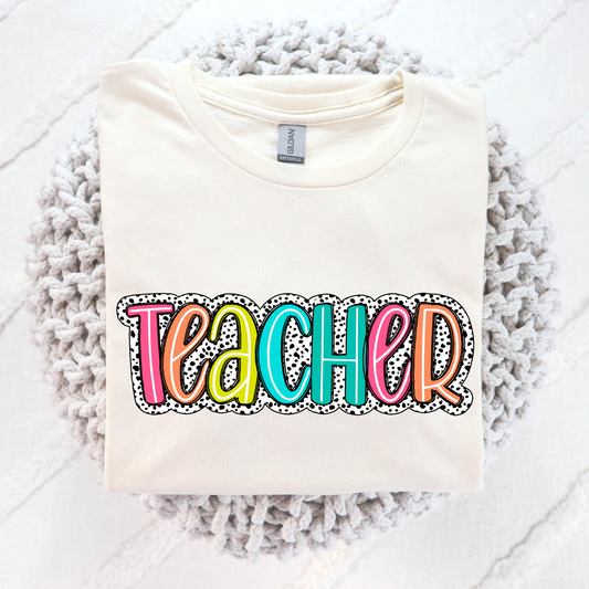 Teacher (Dalmation w/Line Letters) Full Color DTF Transfer