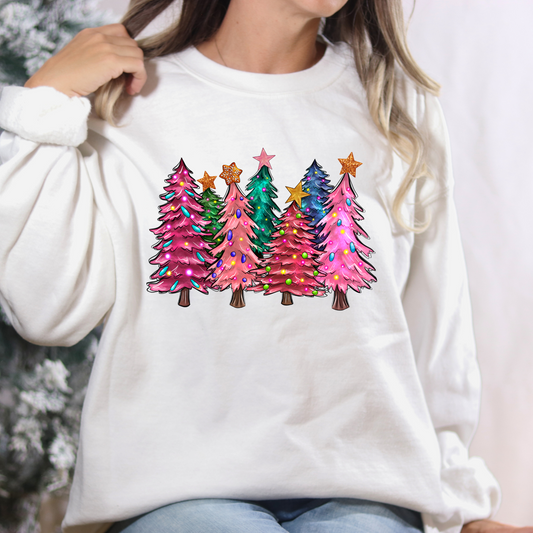 Colorful Christmas Trees Full Color DTF Transfer