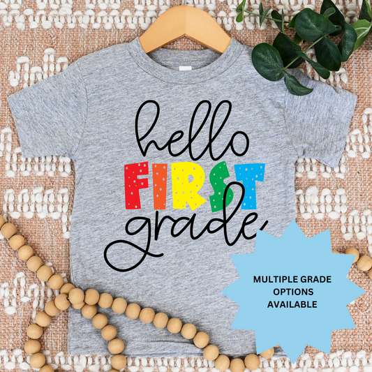 Rainbow Hello Grade (MULTI GRADE OPTIONS) Checkered Back To School Full Color DTF Transfers