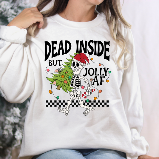 Dead Inside  But Jolly AF (Skeleton Carrying Tree) Full Color DTF Transfers