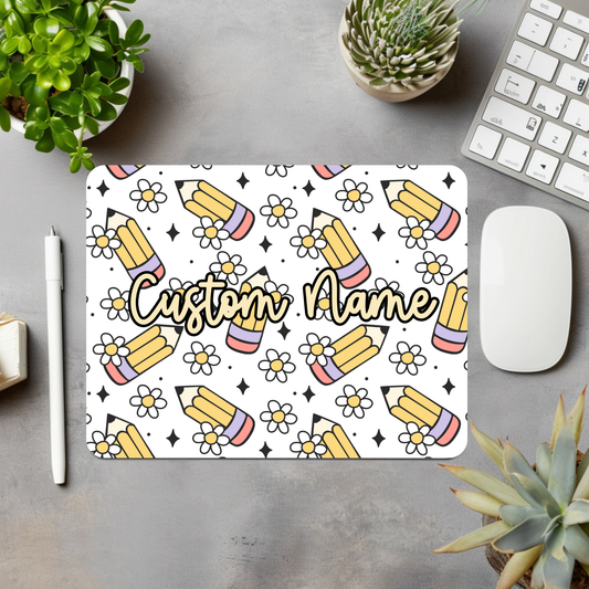 Pencil and Flowers Personalized Mouse Pad