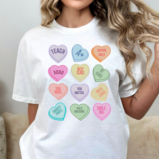 Teacher Candy Hearts Full Color DTF Transfers