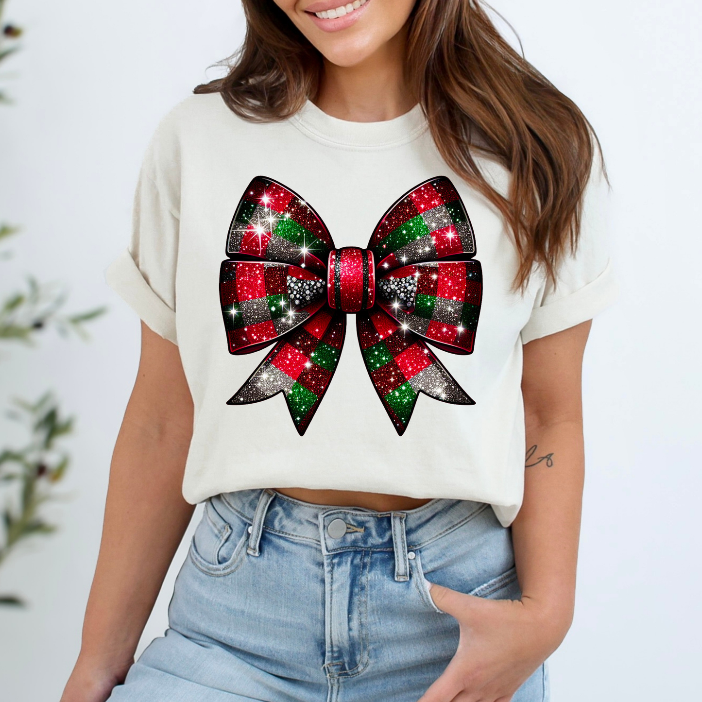 Plaid Christmas Bow Full Color DTF Transfer