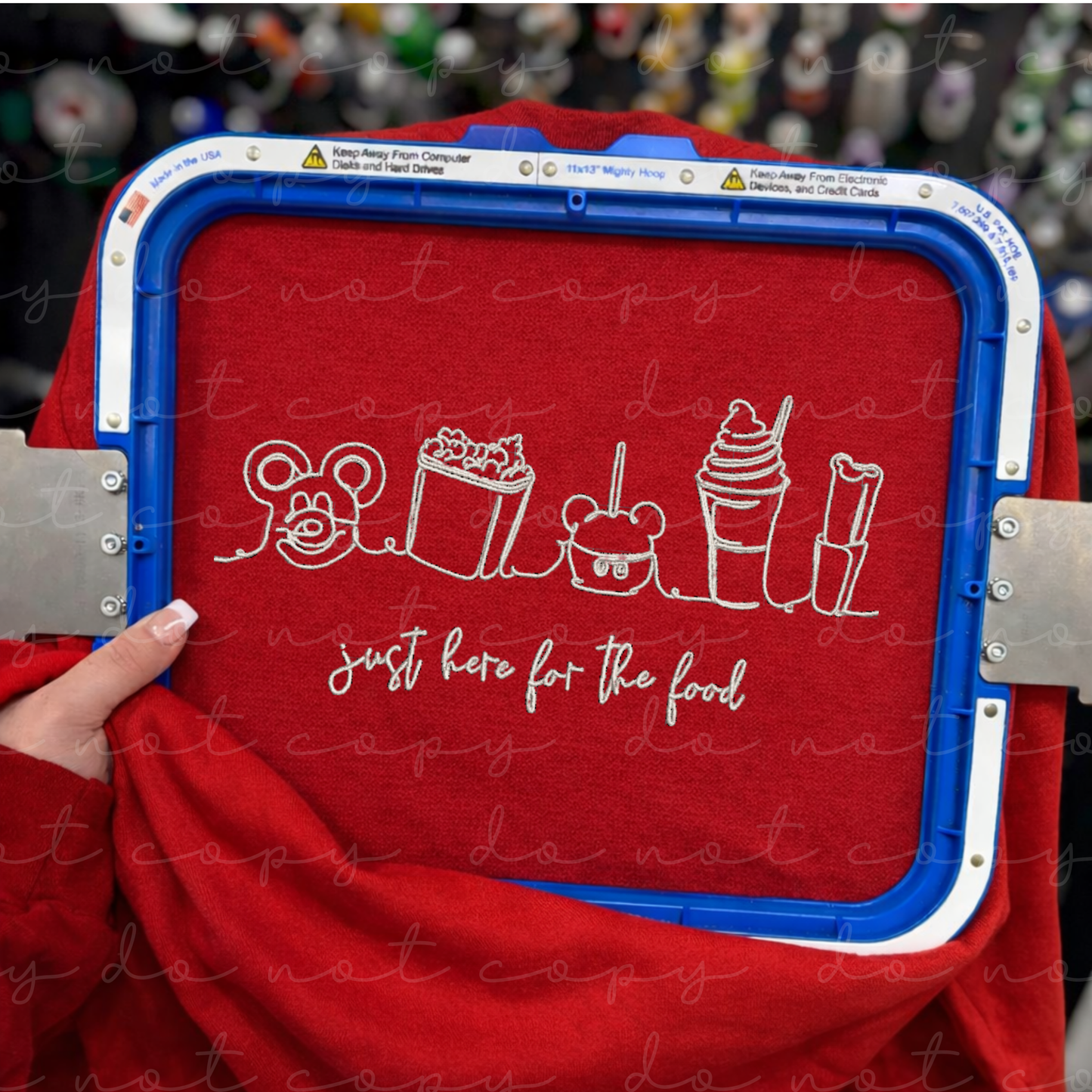 Just Here For The Food (Line Art) Embroidered Sweatshirt/T-Shirt