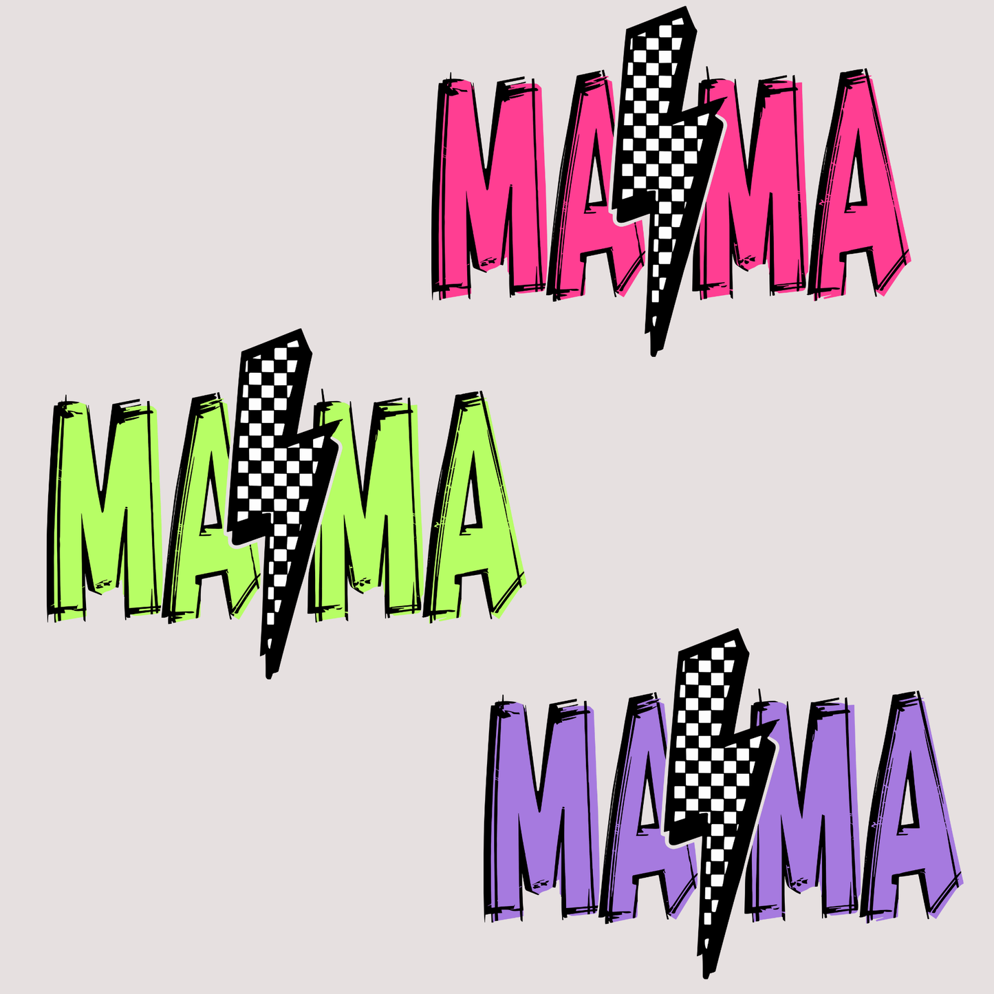 Mama (Checkered Lightening Bolt MULTI COLOR OPTIONS) Full Color DTF Transfer