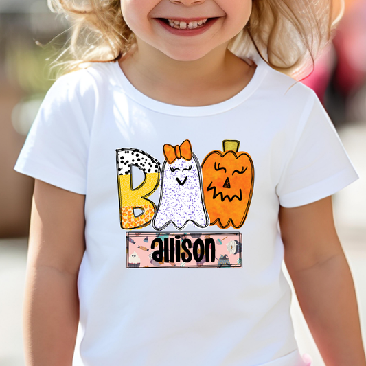 Personalized Halloween Boo (Ghost w/Bow) Full Color DTF Transfer