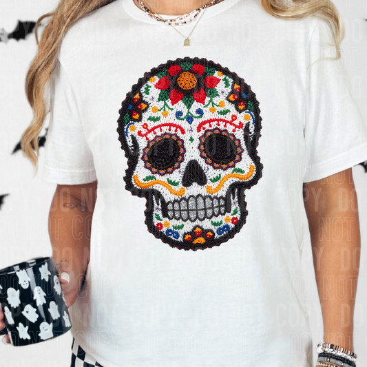 Black Skull (Faux Yarn) Full Color DTF Transfer