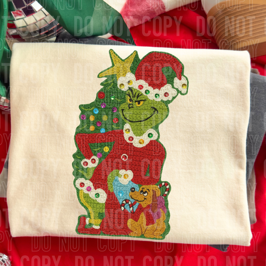 Grinch with Dog (Faux Yarn) Full Color DTF Transfer