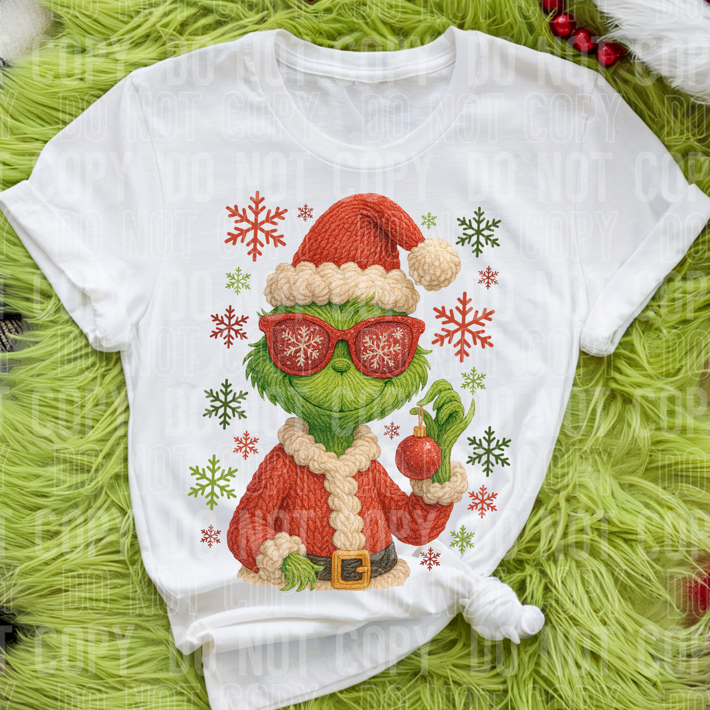 Grinch with Snowflakes (Faux Yarn) Full Color DTF Transfer