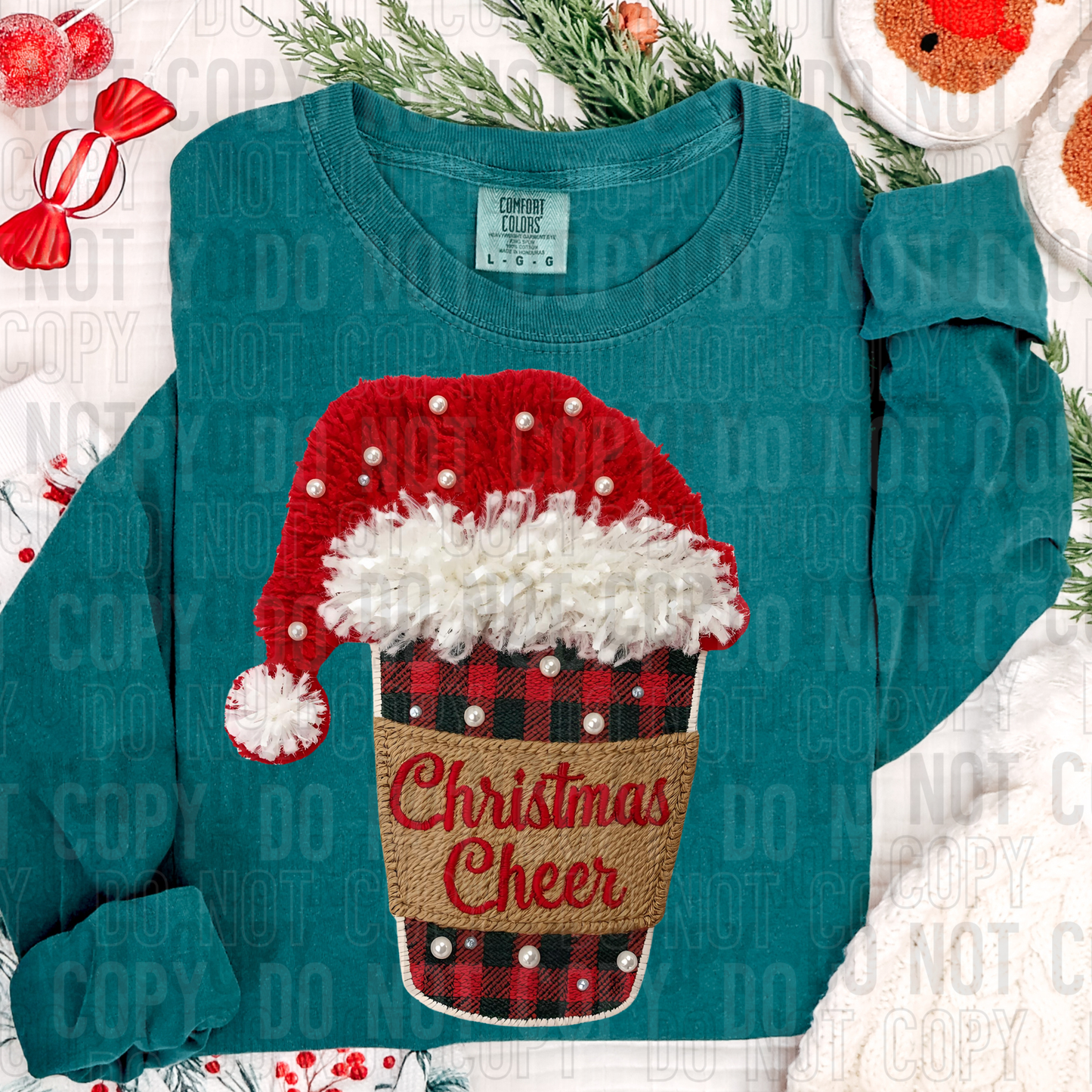 Christmas Cheer Coffee Cup (Faux Yarn/Pearl) Full Color DTF Transfer