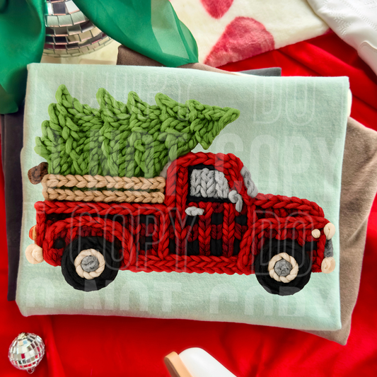 Christmas Truck Plaid (Faux Yarn) Full Color DTF Transfer
