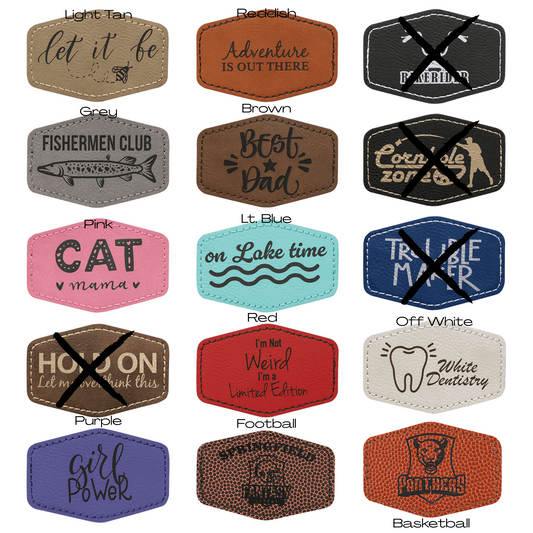 Engraved Leatherette Patches (MULTI SHAPE OPTIONS) CLEANED/UNCLEANED OPTIONS