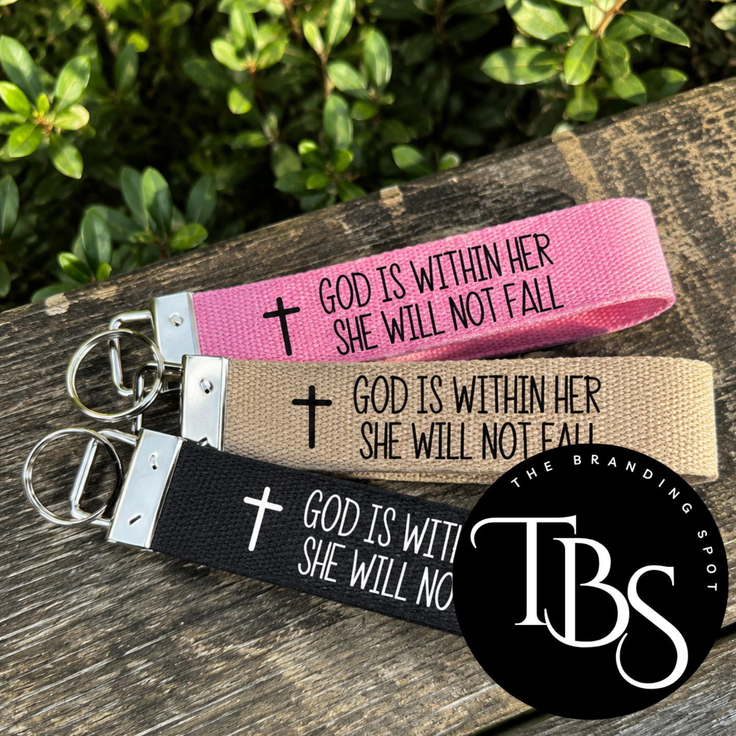 God Is Within Her She Will Not Fall Wristlet Keychain