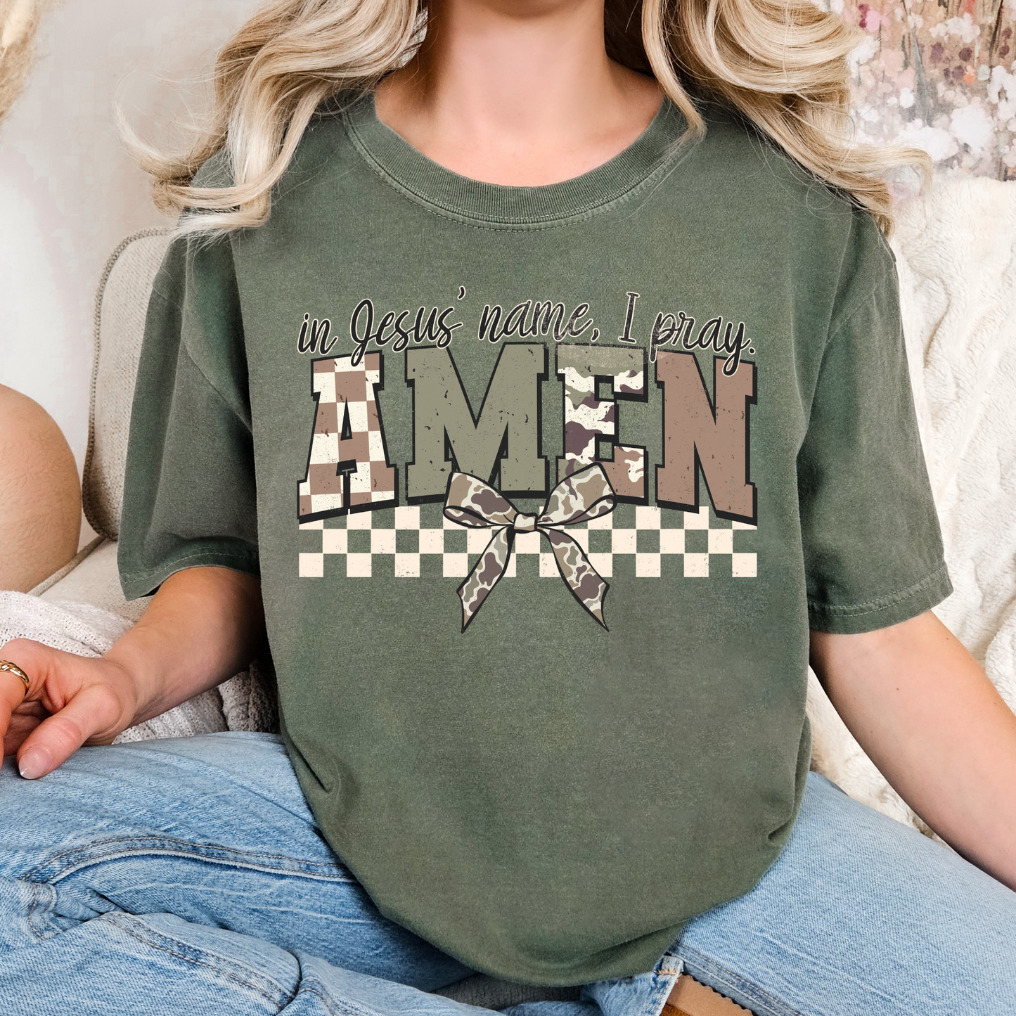 In Jesus Name I Pray (Camo) Amen Full Color DTF Transfer