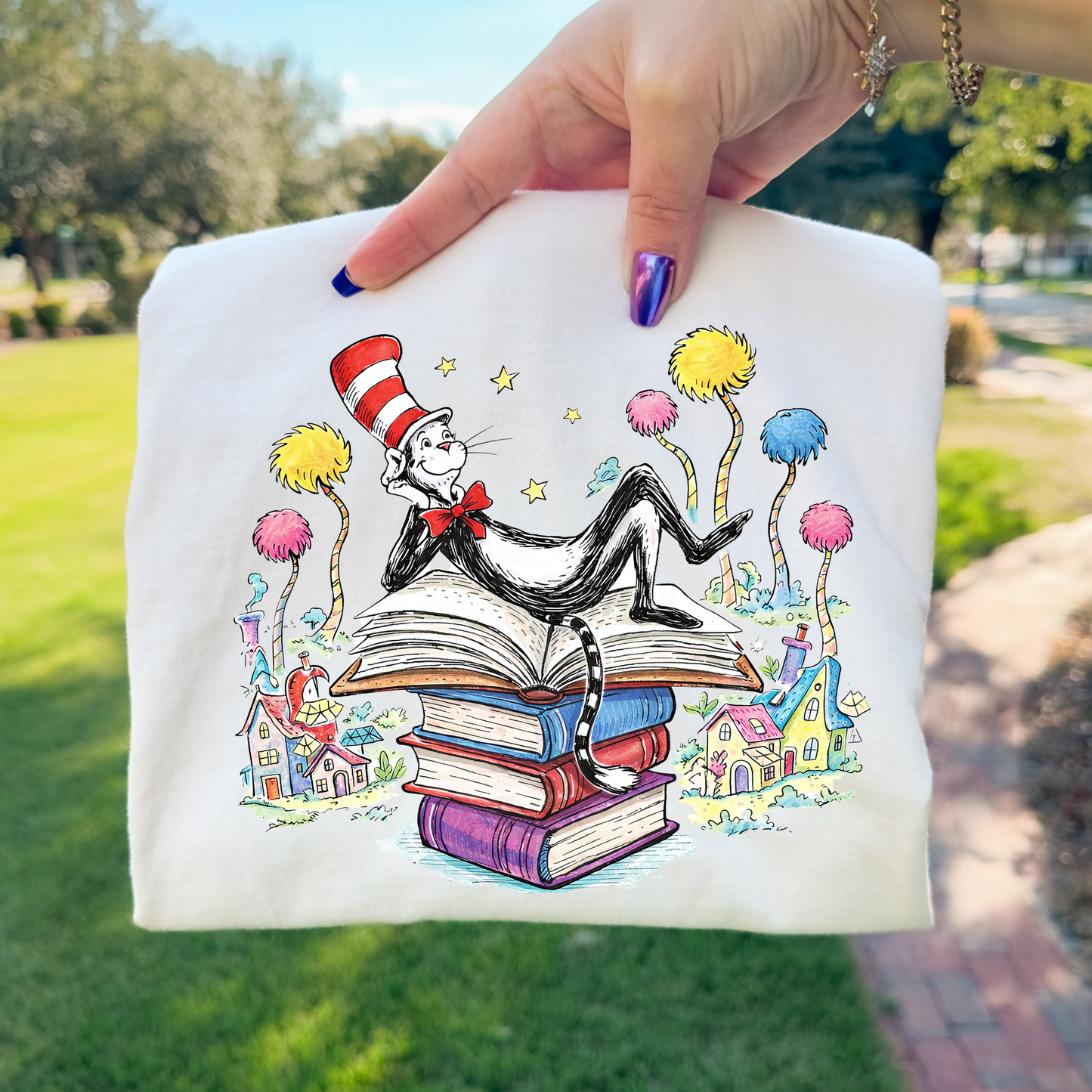 Cat In The Hat On Books Dr Seuss Read Across America Day Full Color DTF Transfer