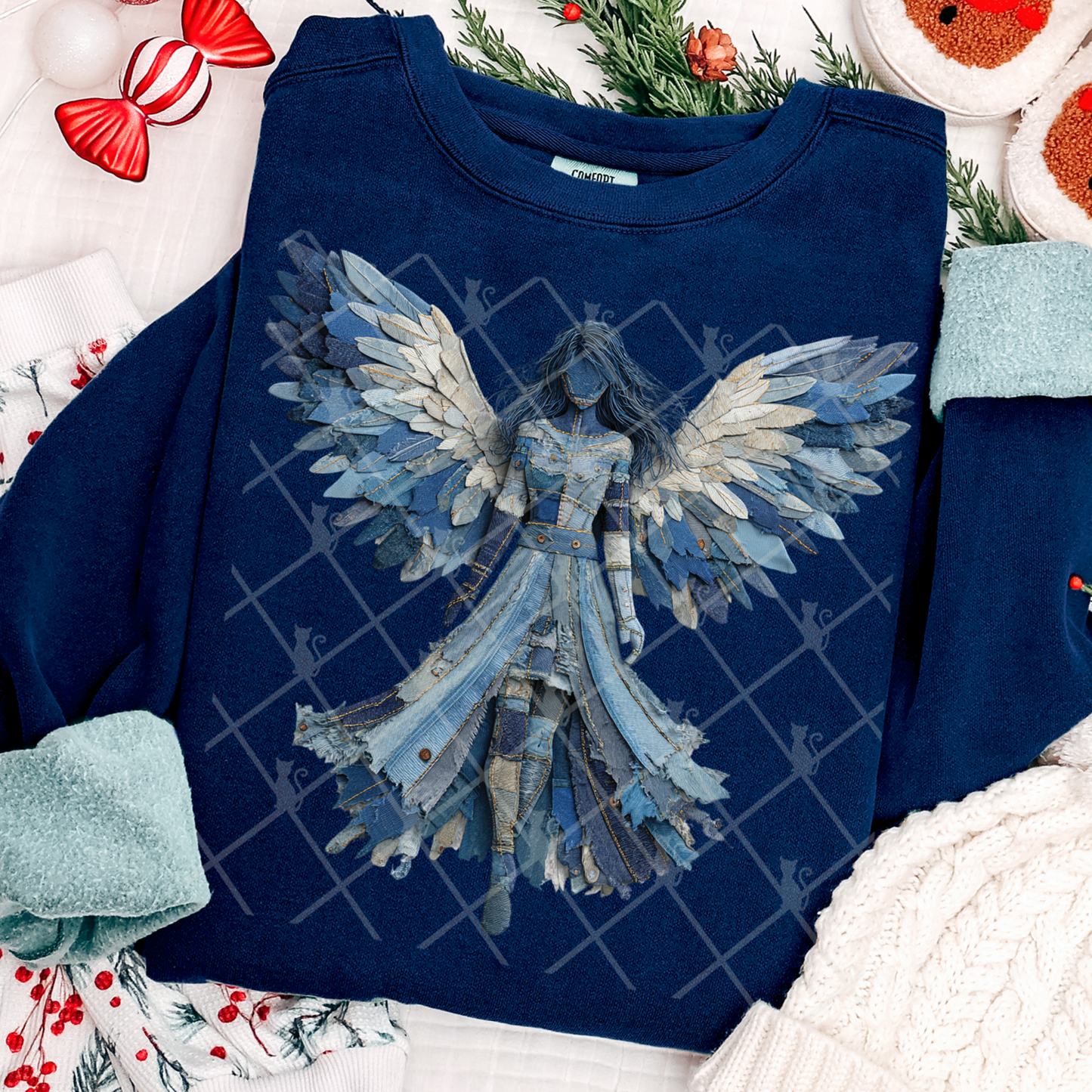 Angel Patchwork (Faux Denim) Full Color DTF Transfer