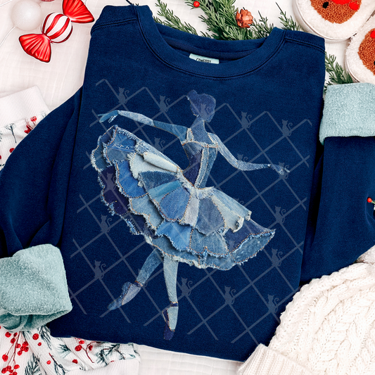 Ballerina Patchwork (Faux Denim) Full Color DTF Transfer