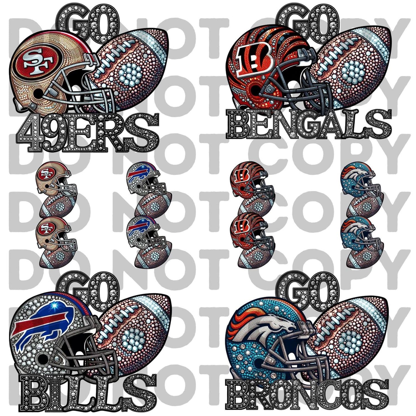 GO Team (ALL N*L TEAMS) Faux Rhinestone Helmet Full Color DTF Transfer