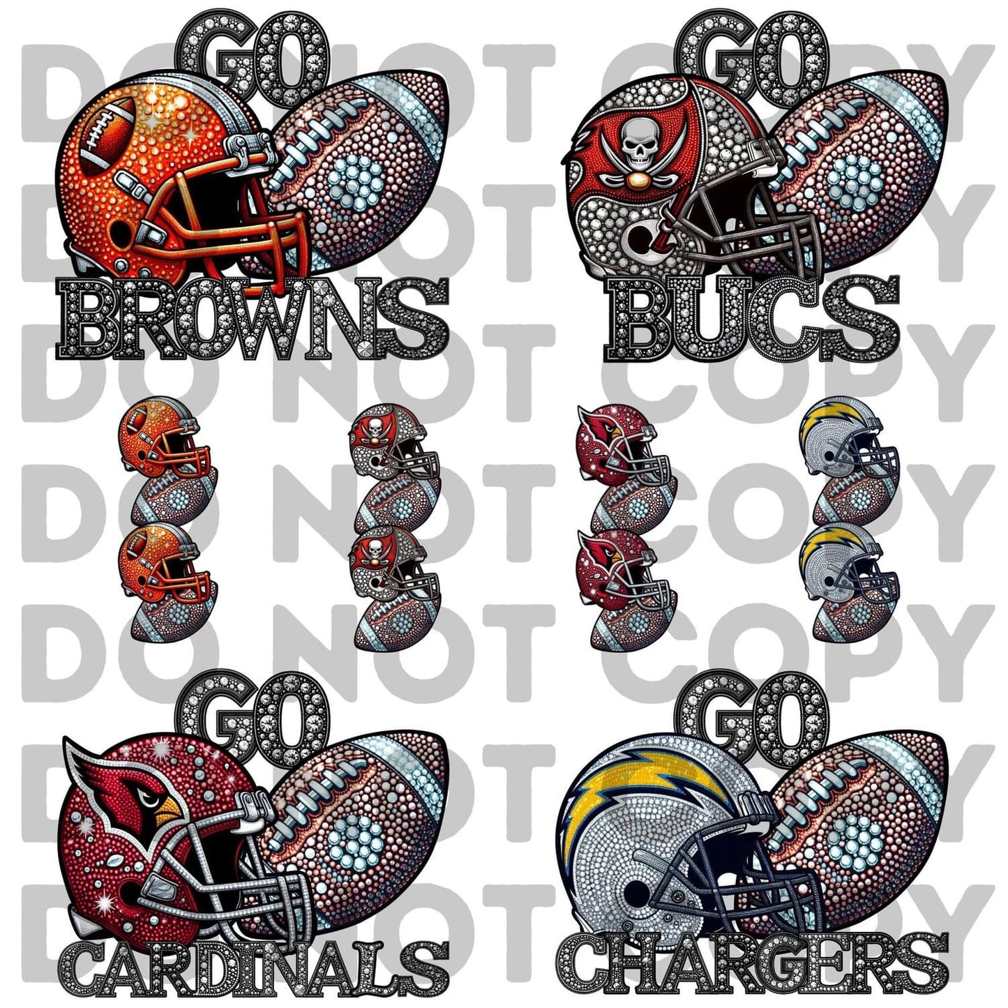 GO Team (ALL N*L TEAMS) Faux Rhinestone Helmet Full Color DTF Transfer