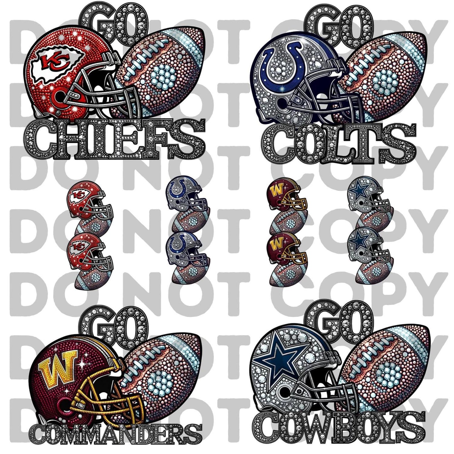 GO Team (ALL N*L TEAMS) Faux Rhinestone Helmet Full Color DTF Transfer