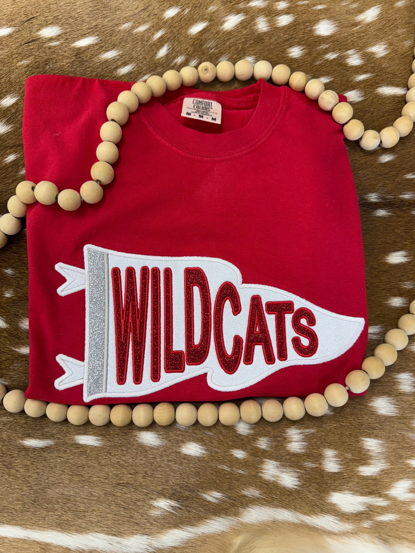 Flag Mascot Glitter Appliqué Embroidered Sweatshirt/T-Shirt (ANY SINGLE ONE LINE WORD)
