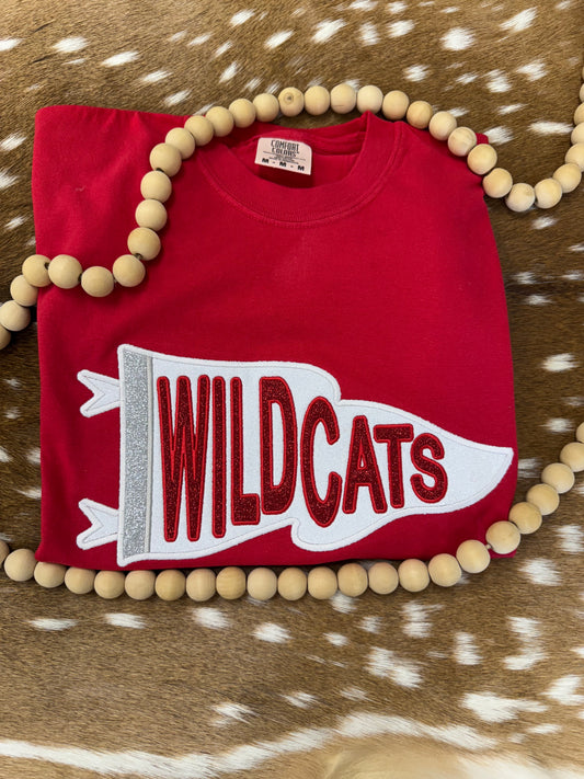 Flag Mascot Glitter Appliqué Embroidered Sweatshirt/T-Shirt (ANY SINGLE ONE LINE WORD)