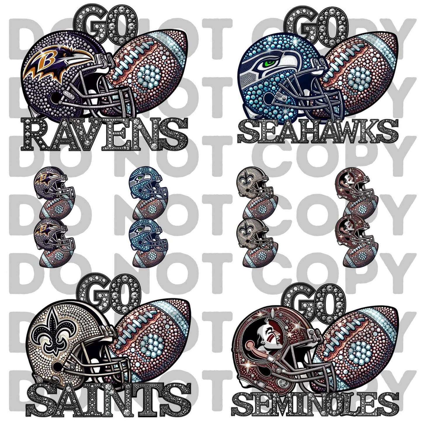 GO Team (ALL N*L TEAMS) Faux Rhinestone Helmet Full Color DTF Transfer