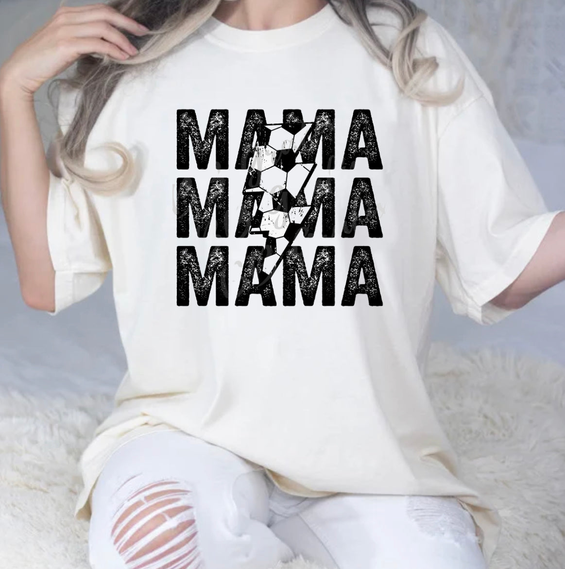 Mama Soccer Lightening Bolt Full Color DTF Transfer