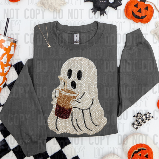Ghost w/Coffee (Faux Pearl) Full Color DTF Transfer