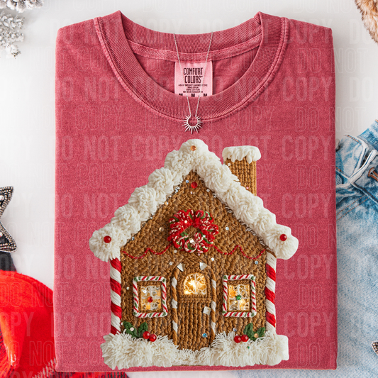 Gingerbread House (Faux Yarn) Full Color DTF Transfer