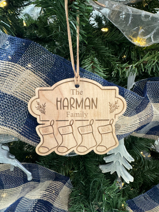 Personalized Stocking Wooden Ornament (Up To 9 Names)