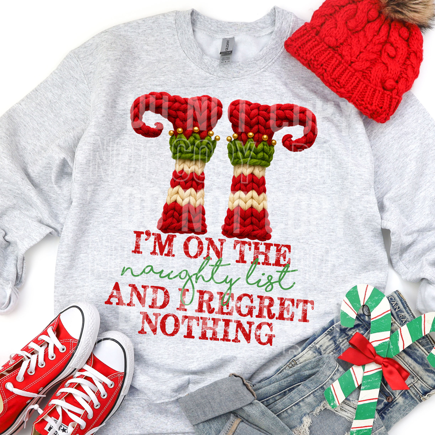 I'm On The Naughty List and I Regret Nothing Elf Feet (Faux Yarn) Full Color DTF Transfer