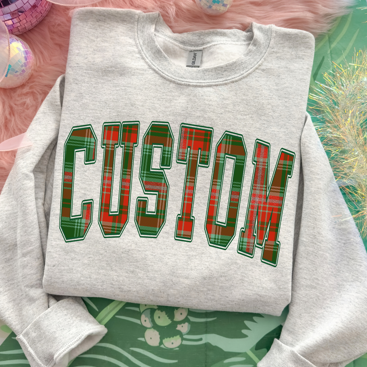 Red/Green Christmas Plaid Custom Single Word Full Color DTF Transfer