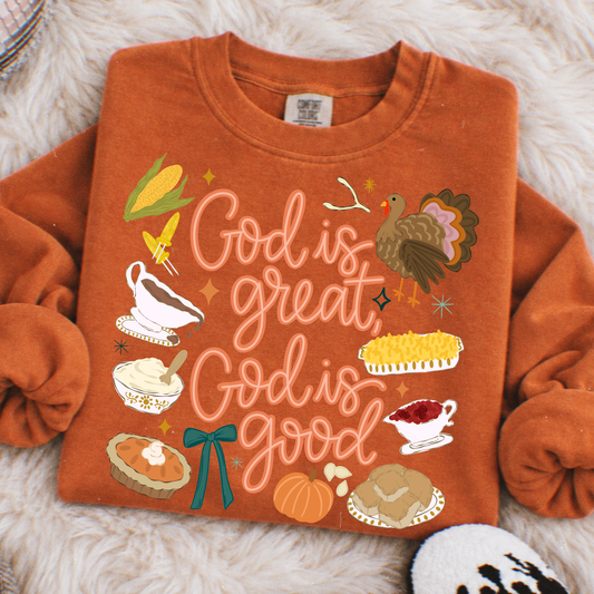 God Is Great God Is Good (Thanksgiving Food) Full Color DTF Transfer