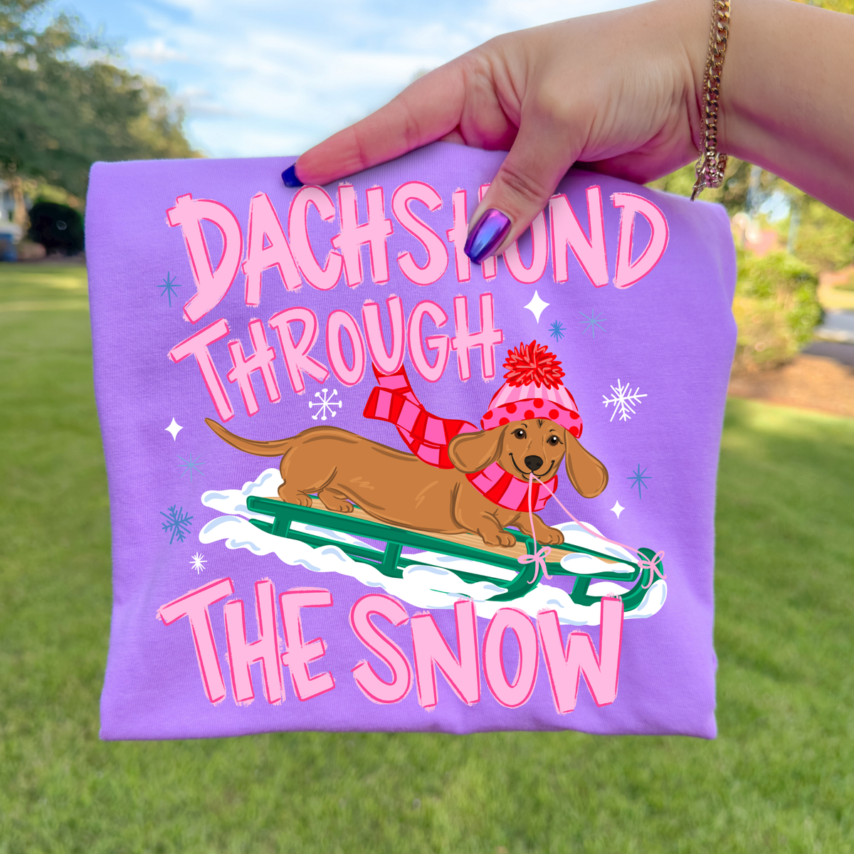 Dachshund Though The Snow Full Color DTF Transfer