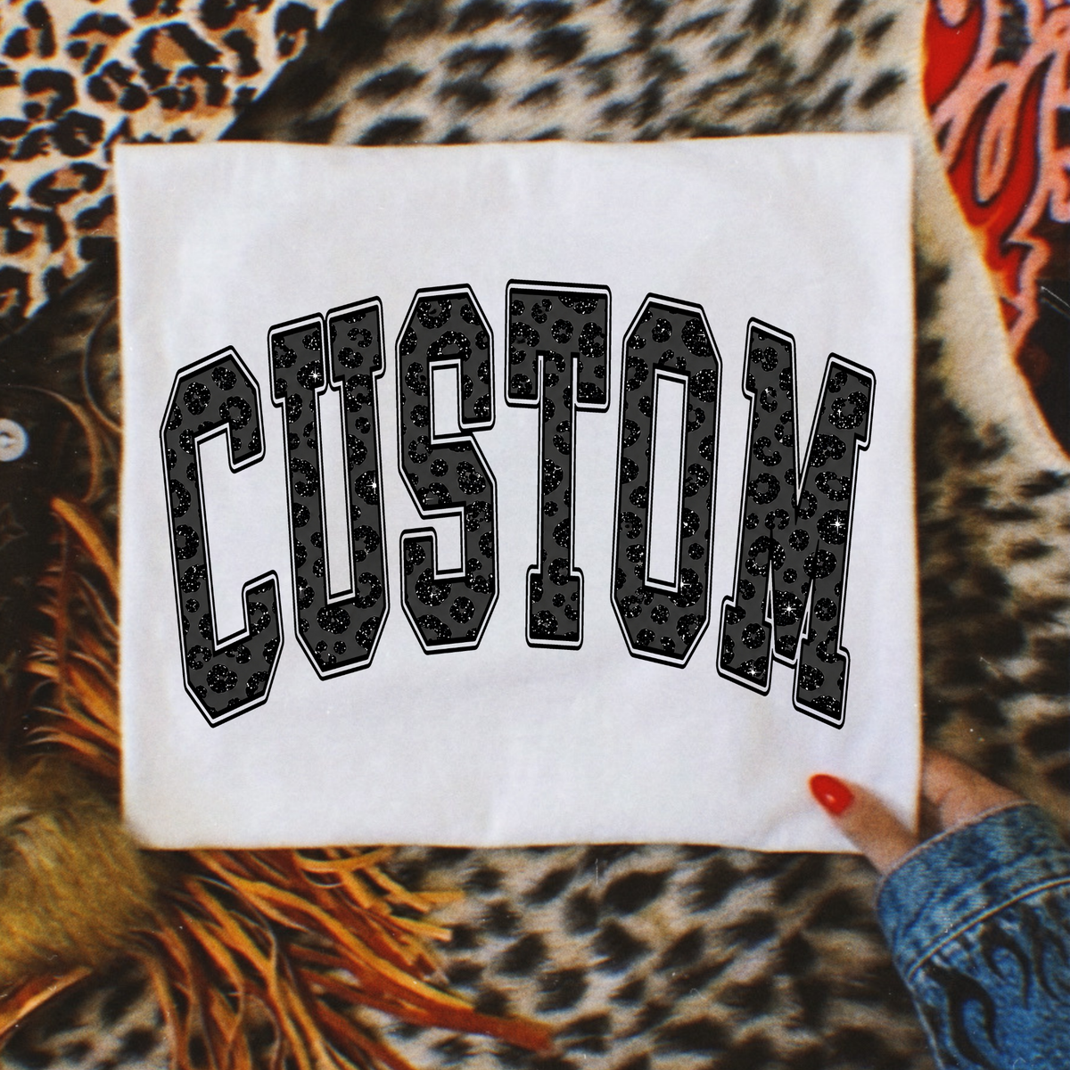 Black Leopard Custom Single Word Full Color DTF Transfer