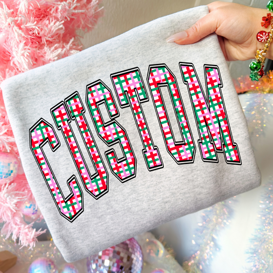 Christmas Plaid Custom Single Word Full Color DTF Transfer