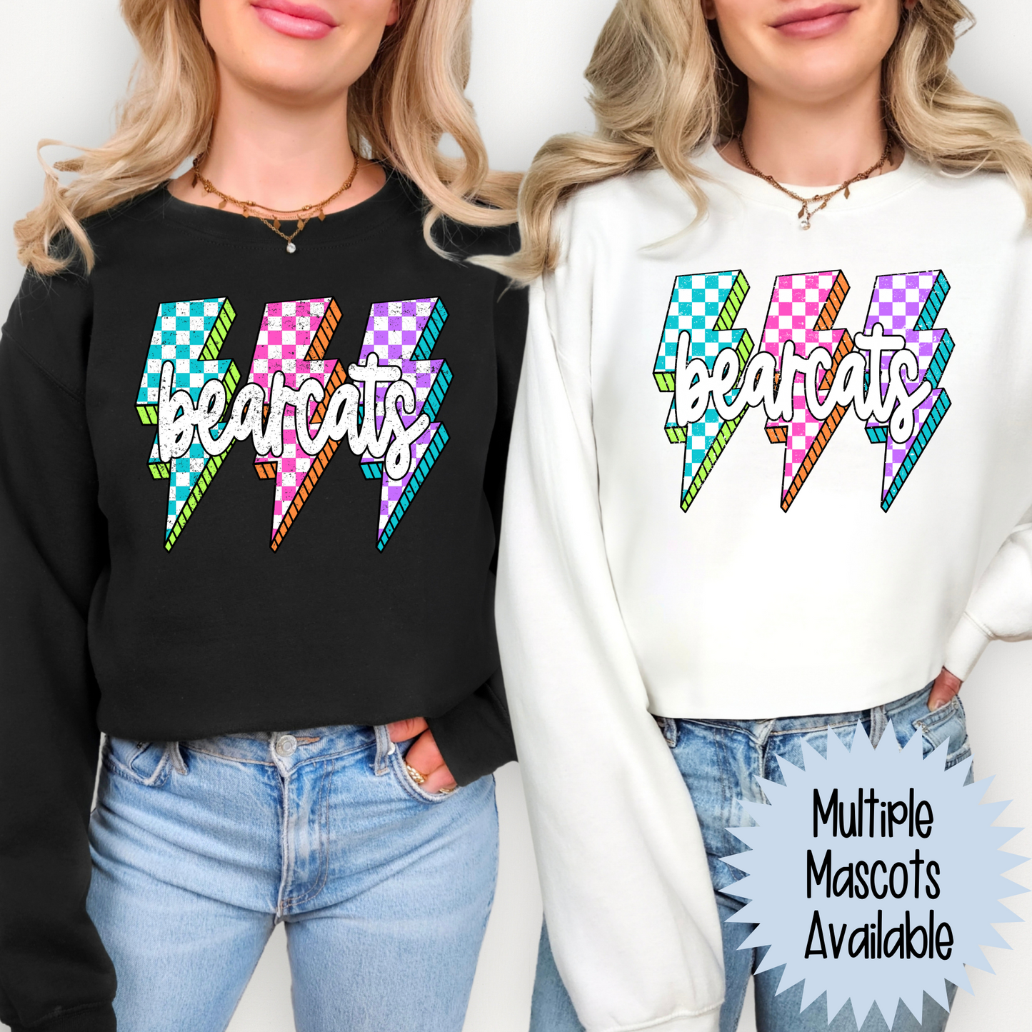 Checkered Lightning Bolt Mascot (MULTI MASCOT OPTIONS) Full Color DTF Transfer