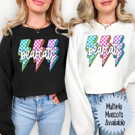 Checkered Lightning Bolt Mascot (MULTI MASCOT OPTIONS) Full Color DTF Transfer