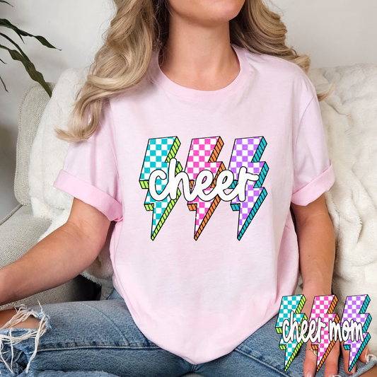 Checkered Lightning Cheer (Cheer Mom Option) Full Color DTF Transfer
