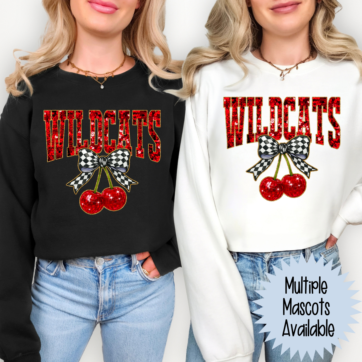 Red Faux Sequin Cherries (MULTI MASCOT OPTIONS) Full Color DTF Transfer