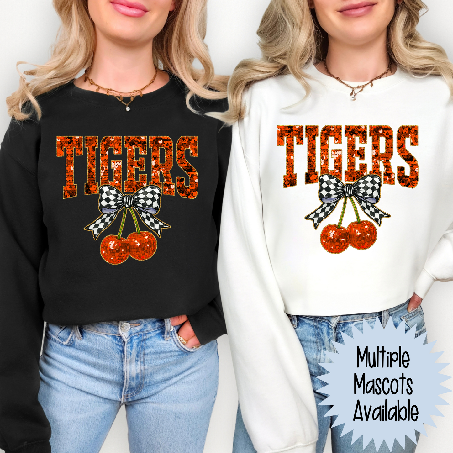 Orange Faux Sequin Cherries (MULTI MASCOT OPTIONS) Full Color DTF Transfer