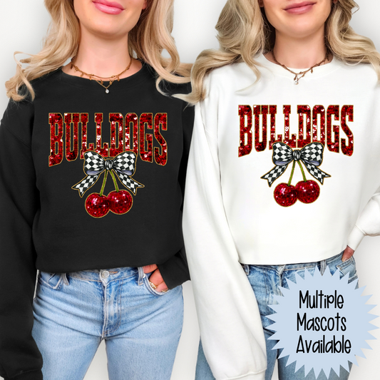 Maroon Faux Sequin Cherries (MULTI MASCOT OPTIONS) Full Color DTF Transfer